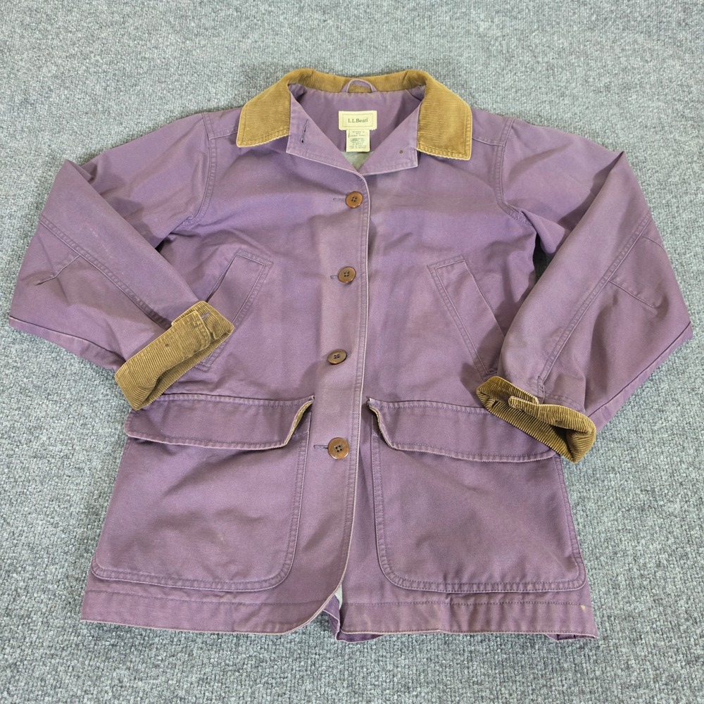 Vintage LL Bean Womens Purple Lined Canvas Barn Jacket Corduroy Trim XS Fall